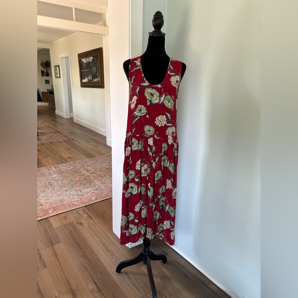 Size small midi floral jumper dress red boho